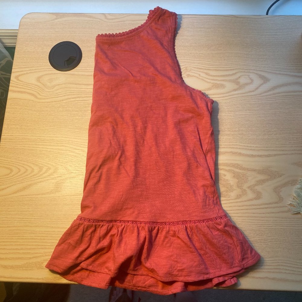 LOFT CORAL RUFFLE TANK